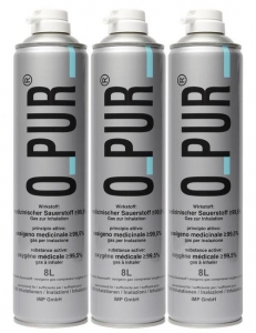 O-PUR Sauerstoff Set 3 x 8 Liter Dose als Ersatzset mit Anschluss f�r Sauerstoffmaske